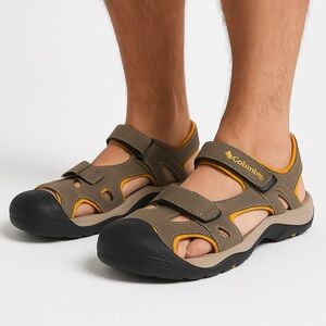 Columbia Watu Men’s Sport Sandals Brown Yellow Adjustable Hiking Shoes Size 8